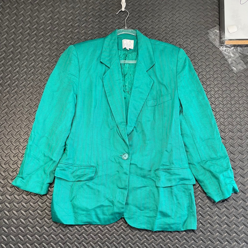 Vintage Jos. A. Bank Turquoise Green‎ One Button Blazer Jacket Women's Size 10
